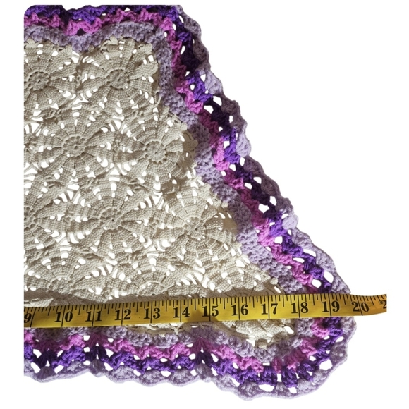 Handmade White Crochet Halter Crop-Top Floral Hand Knit Triangular Shape Purple - Picture 15 of 17